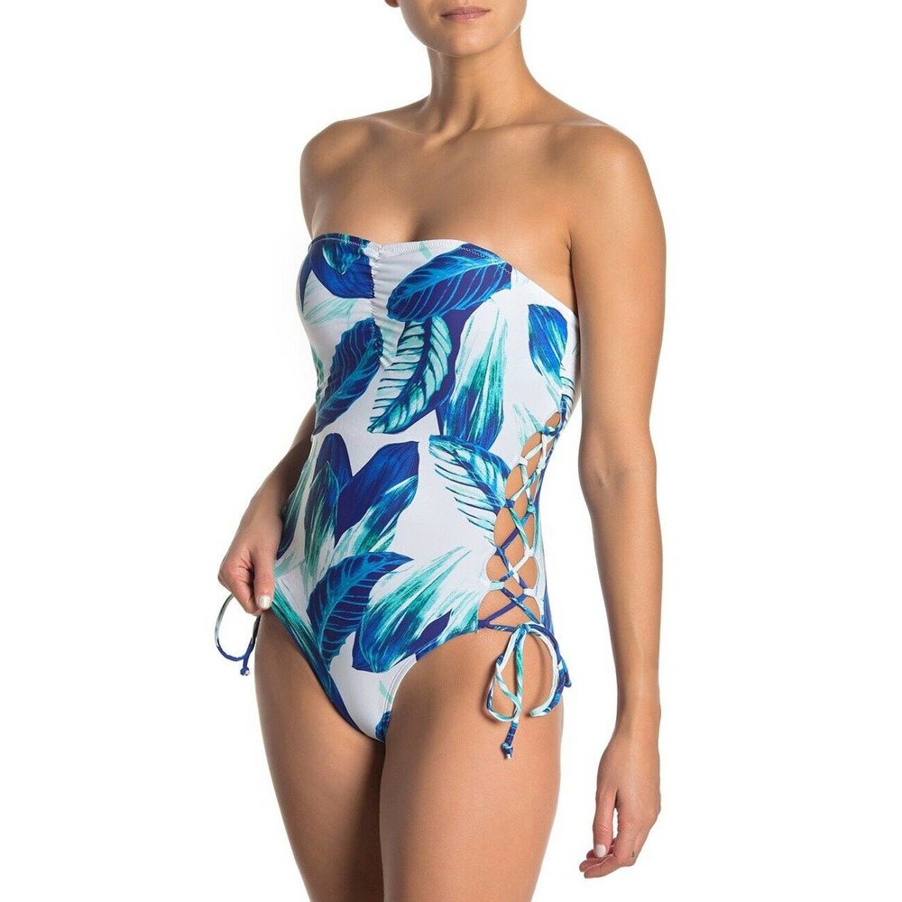 R Rachel Roy Oahu Palm Laced Up One-Piece Swimsuit